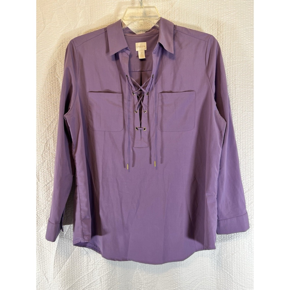 Chicos Lace Up Blouse, Lavender, Size 2 (US Large)